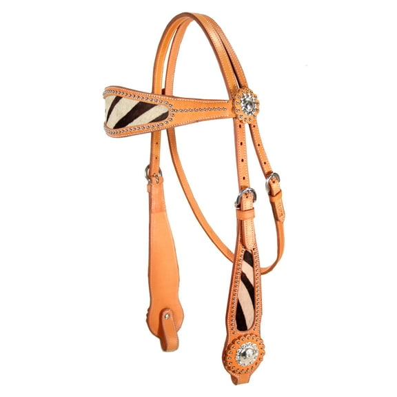 Tahoe Tack USA Leather Wild Side Zebra Print Western Browband Headstall, Full Size - Full Horse