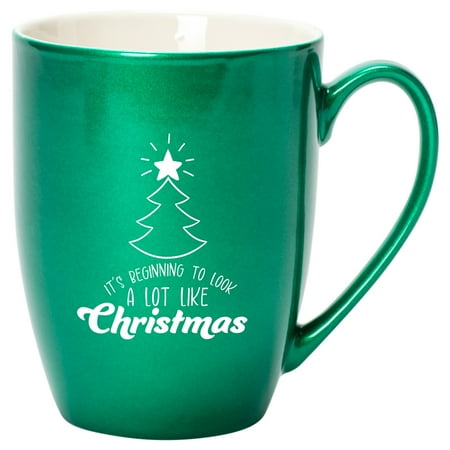 

Elanze Designs It s Beginning To Look A Lot Like Christmas Emerald Green 10 ounce New Bone China Coffee Cup Mug