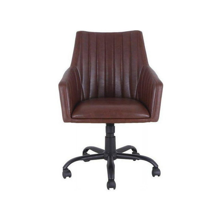 Lorell Leather Back Stitch Chair - Bonded Leather Seat - Bonded Leather  Back - 5-star Base - Tan - 25.4 Width x 27.4 D 
