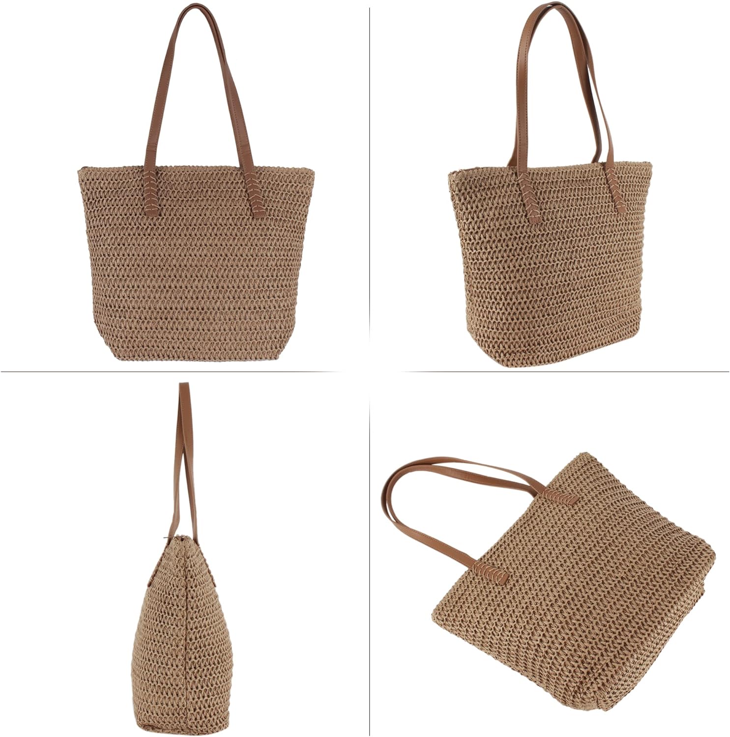 LinYooLi Women Straw Crochet Tote Bohemian Summer Beach Bag Large Handmade Shoulder Bag
