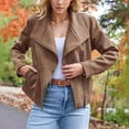 thumbnail image 2 of Fashion Fall Winter Short Moto Jacket For Women Casual Suede Leather Look Outerwear, 2 of 2