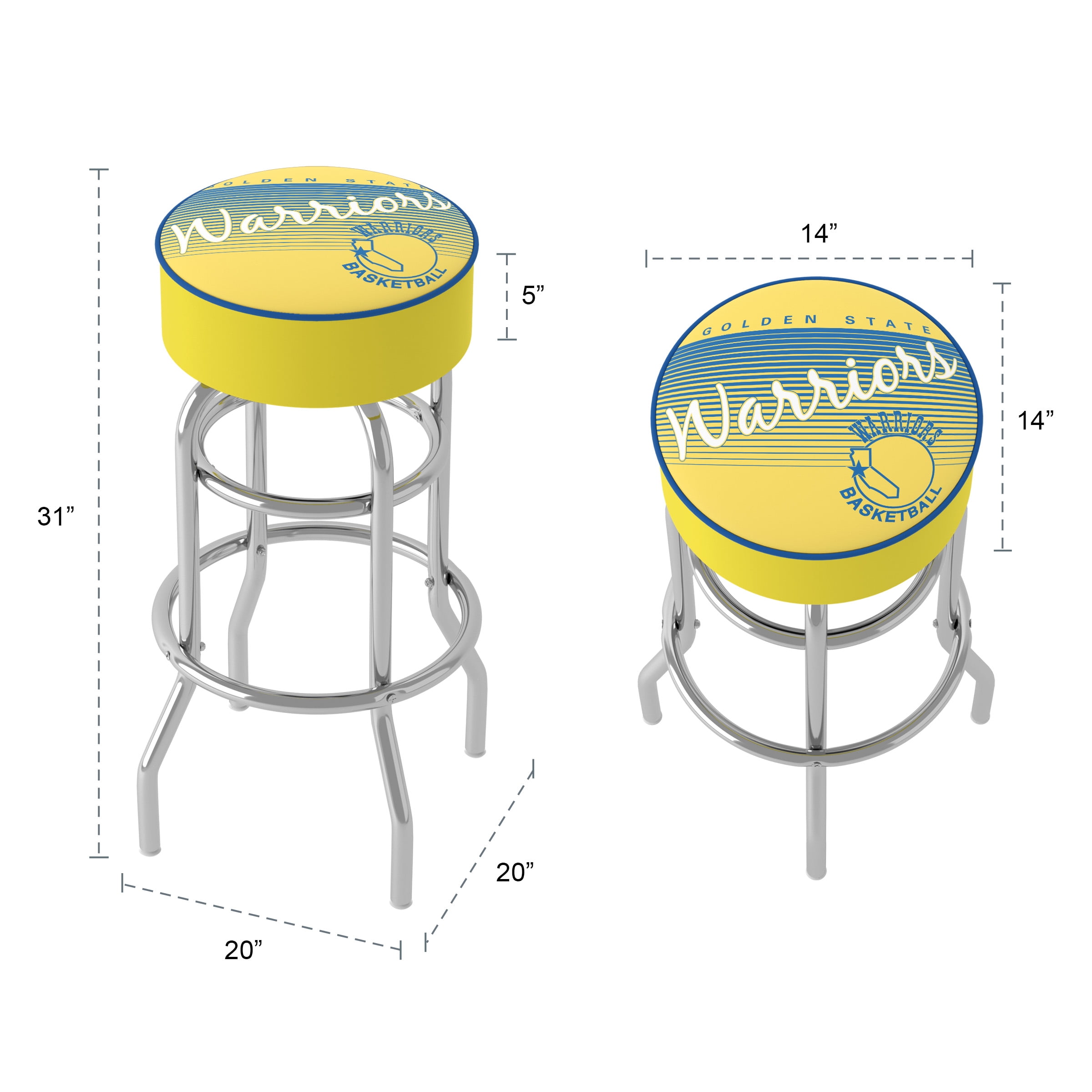 Trademark Gameroom Golden State Warriors Hardwood Classics Bar Stool with Padded Seat