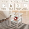 thumbnail image 3 of 2-Tier Tempered Glass End Table with Open Storage Shelf, Modern Sofa Side Table with Steel Pipe and Metal Legs, Square Tea Table, Glass Nightstand for Living Room Bedroom Office, White, 3 of 7