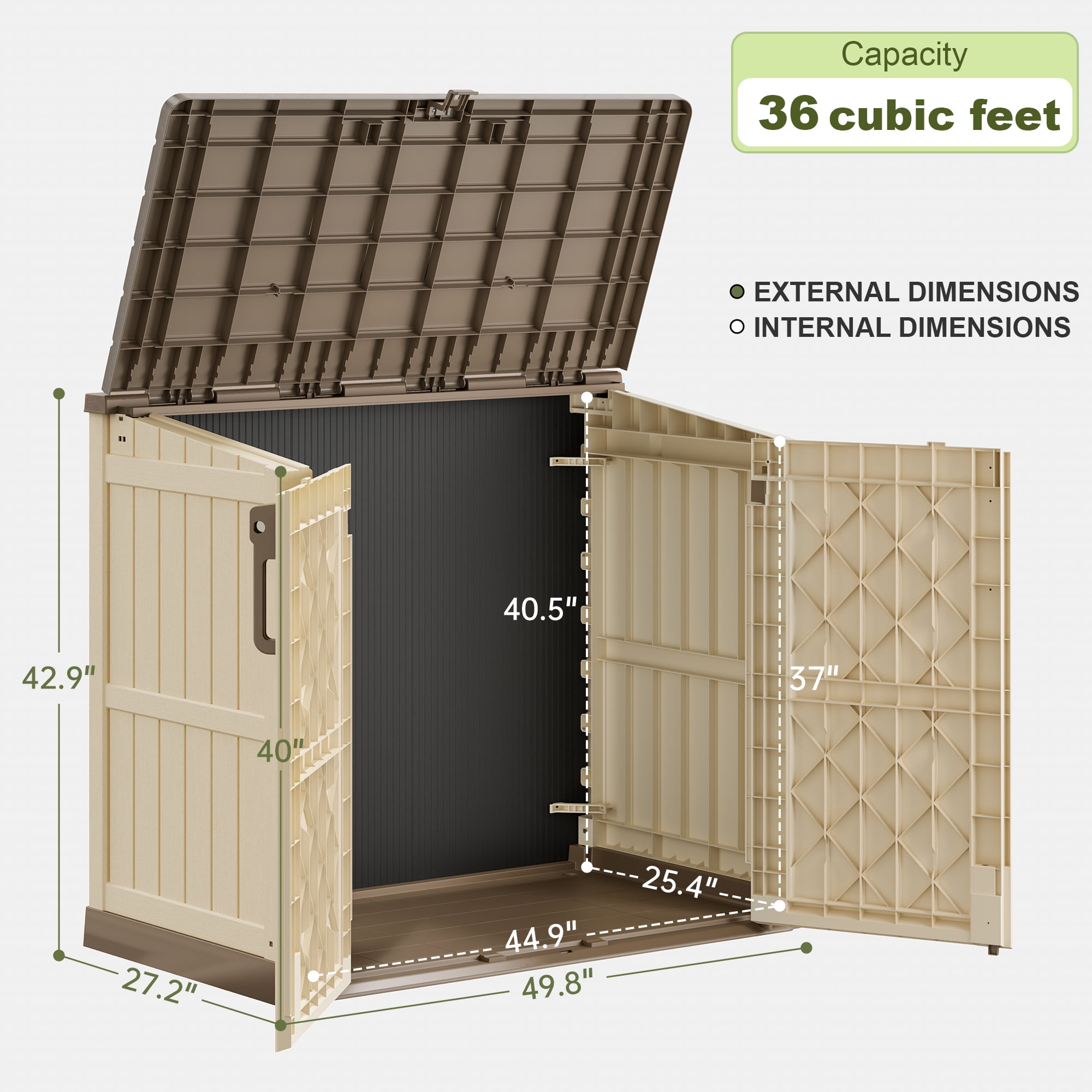Bifanuo Outdoor Resin Storage Shed 36 Cu.ft Garden Storage Extra Large Capacity Weather Resistant Storage Box, Lockable Resin Waterproof Shed for Bike, Lawnmowe, Garden Tools