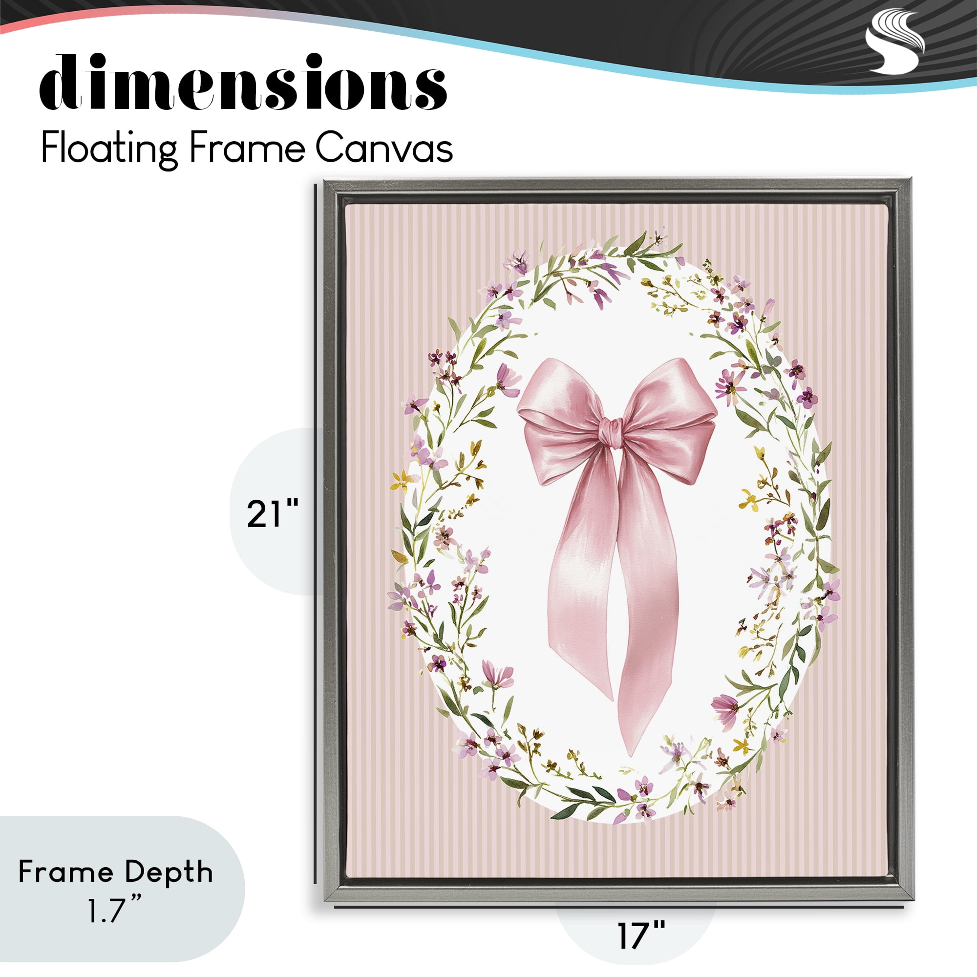 Stupell Industries Ribbon with Oval Florals Gray Framed Floater Canvas Wall Art, design by Christine Simpson Art