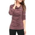 thumbnail image 6 of MODA NOVA Junior's Cowl Neck Long Sleeves Buttons Decor Ruched Top, 6 of 6