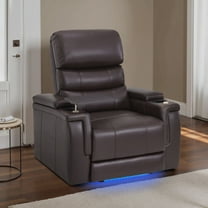 MCombo Triple Motors Power Recliner Chair with Power Headrest, Electric Lumbar Support, Home Theater Seating with Armrest Storage, Tray Table, Faux Leather, Brown