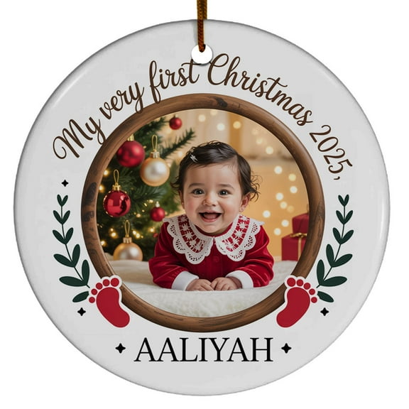 Photo Christmas Ornament 2025, Baby's First Gift for New Dad Mom, Custom Name Text Picture Christmas Ornament Tree, Cute 1st Christmas Ornament