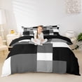 thumbnail image 3 of Homewish Minimalist Grid Twin Duvet Cover,Mid Century Art Twin Bedding,Black Gray,Black Reversible,2-Piece,1 Duvet Cover and 1 Pillowcase, 3 of 6