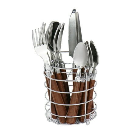 

16 Piece Flatware Set with Caddy in Cocoa Brown