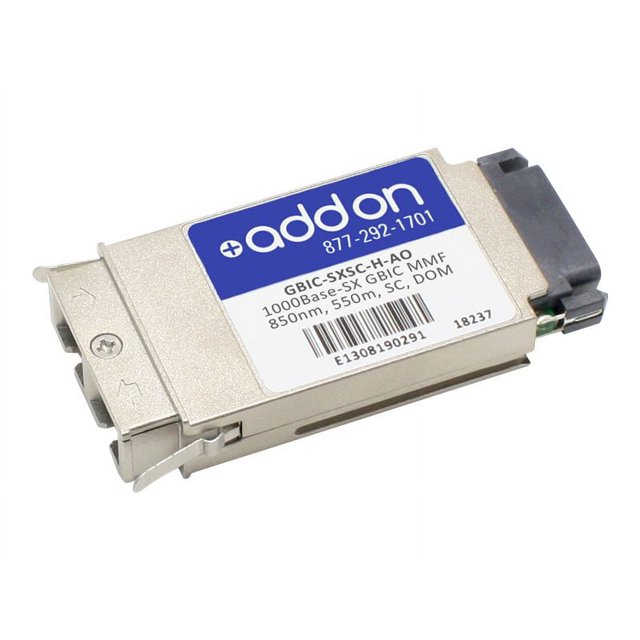 AddOn - module d'Émetteur-Récepteur GBIC (Équivalent à: GarrettCom GBIC-SXSC-H) - GigE - 1000Base-SX - multi-mode SC - jusqu'à 1800 Pi - 850 nm - Conforme TAA - pour P/N : 1061705854-02-AO