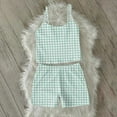 thumbnail image 4 of jobturf Lounge Sets for Women Summer Fashion Plaid Pajama Set Spaghetti Straps Scoop Neck Tank Tops and Shorts Matching Pjs 2 Piece Outfits, 4 of 8