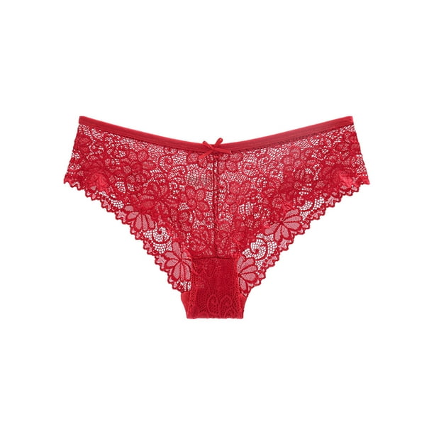 LUXUR Women Briefs Seamless Panties Stretchy Thongs 3PCS Lingerie Bow  Design Underwear Red 2XL