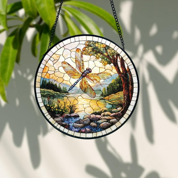 Dragonfly Stained Glass Suncatcher Sunset Glass Art Nature Window Hanging Gift for Dragonfly Lovers