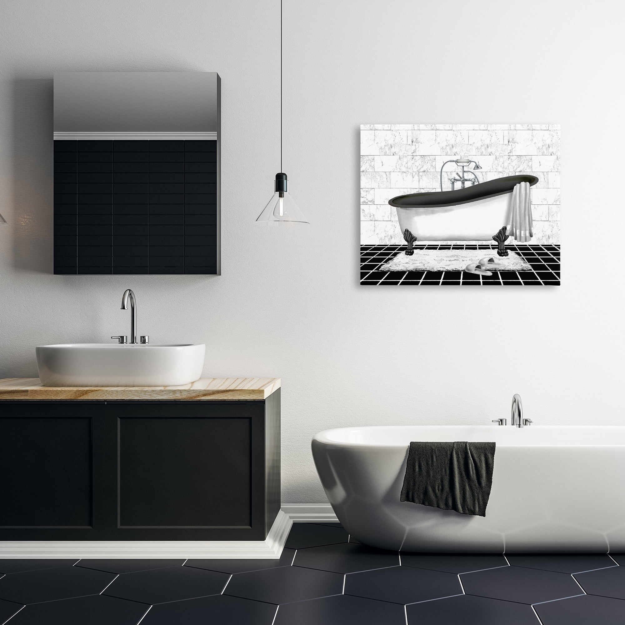 Stupell Industries Marble Pattern Bath Typography Painting Gallery Wrapped Canvas Art Print Wall Art, 40 x 30
