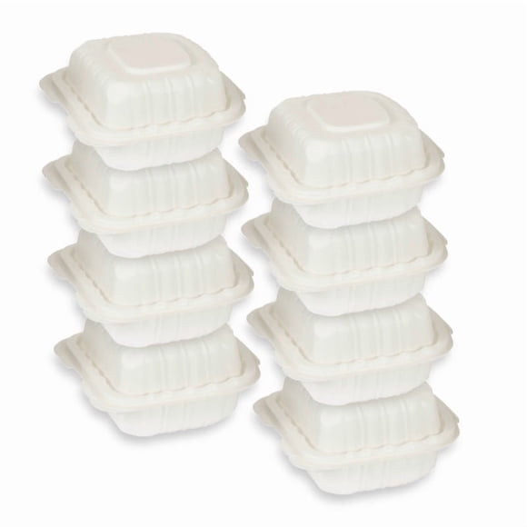 Café Express (300 Count) 6" x 6" Hinged Food Containers, PP Clamshell, Snap Tight with Easy Grip Tabs, Leak & Grease Resistant Box, Microwave-Safe Disposable Containers