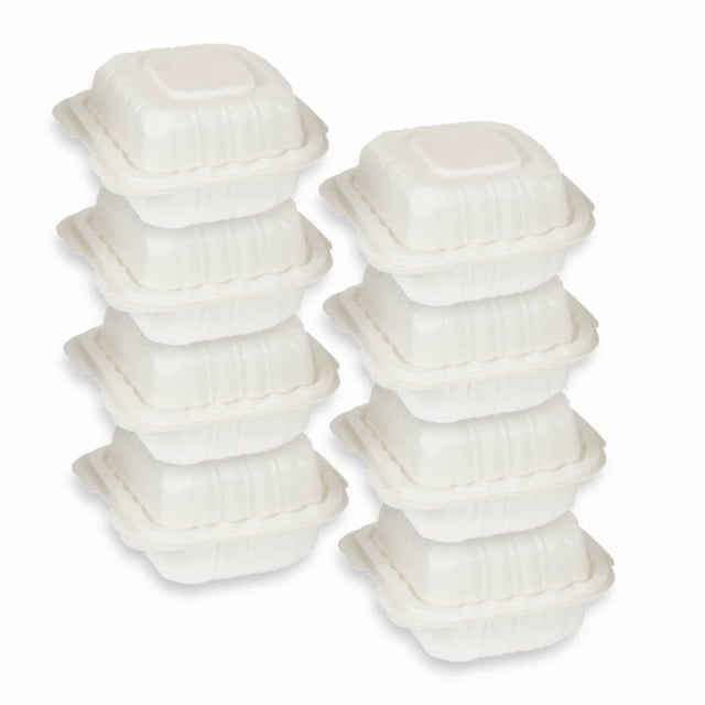 Café Express (300 Count) 6" x 6" Hinged Food Containers, PP Clamshell, Snap Tight with Easy Grip Tabs, Leak & Grease Resistant Box, Microwave-Safe Disposable Containers