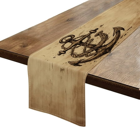 

BaHomeck Table Runner 13*72 In Set Of 1 Drawing Of An Anchor With Rope High Density Cotton Linens Machine Washable Table Runner For Kitchen Dining Table Coffee Table Decor