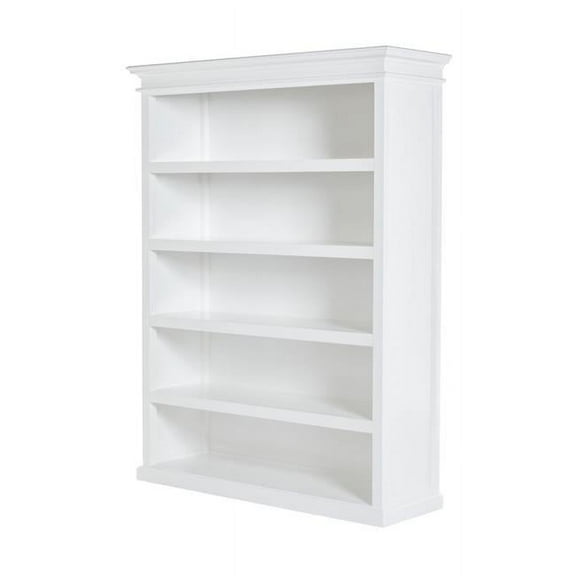 HomeRoots 523196 77 in. Solid Wood Five Tier Standard Bookcase, Antiqued White