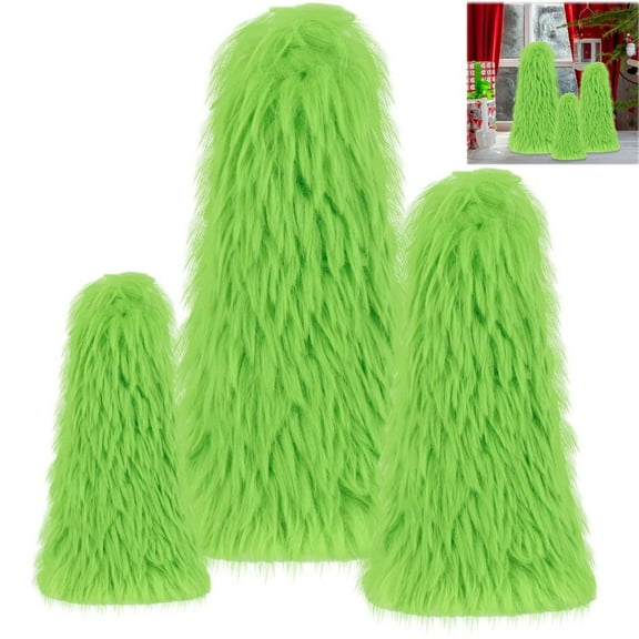 Tutuviw 3 Pcs Furry Green Christmas Tree Tabletop Decoration 3 Sizes Soft Faux Fur Christmas Centerpieces Decor Rustic Xmas Table Top Centerpiece Decor for Home Kitchen