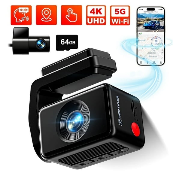 REDTIGER A4 Dash Cam Front and Rear, 5.8G WiFi GPS & WDR 4K/2.5K 1080P Dash Camera for Car with 64GB Card, G-Sensor, Super Night Vision, Loop Recording, Parking Mode