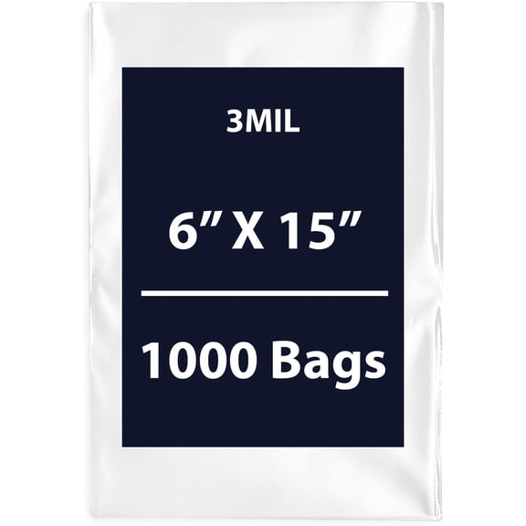 Clear Flat Poly Bags, 3Mil 6" X 15" & 1000 Bags | Low-Density Polyethylene (LDPE), Flat Open Top Plastic Packaging Packing | Flexible and Durable Plastic Bags