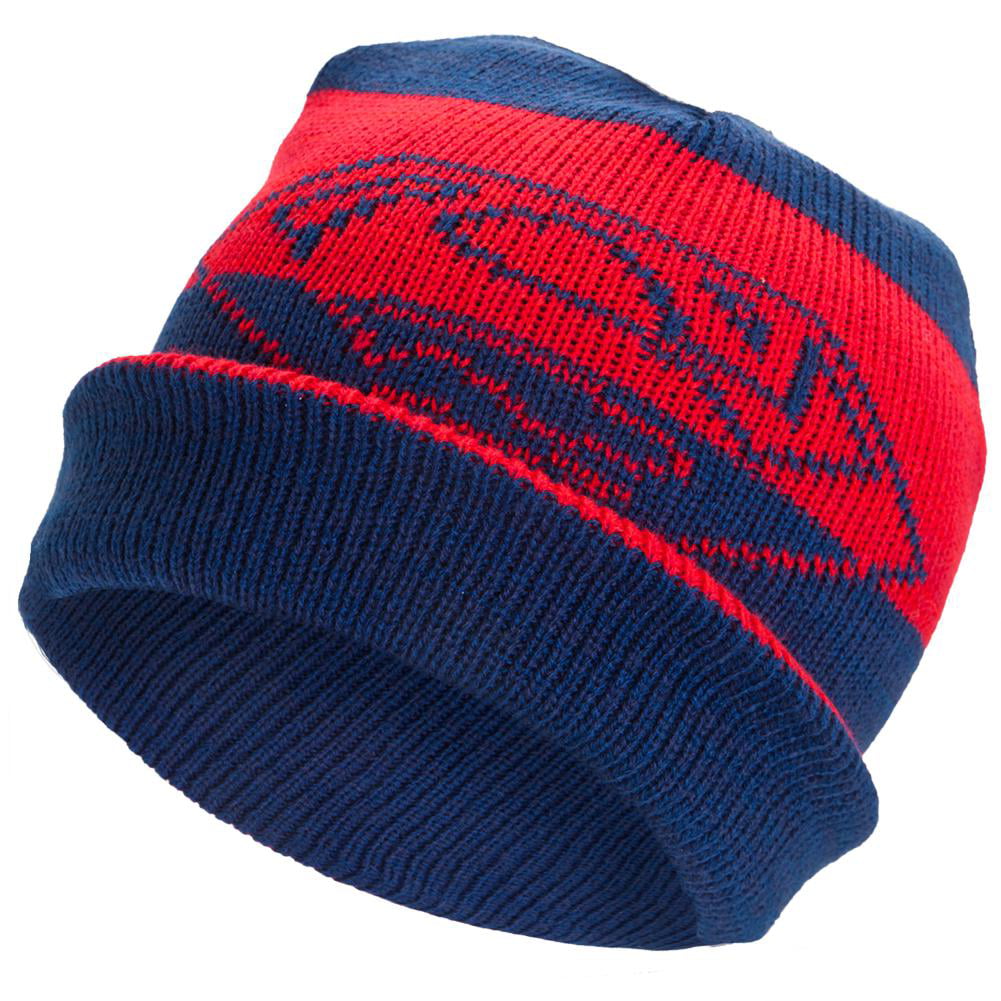 Superman Logo Striped Knit Billed Beanie Hat
