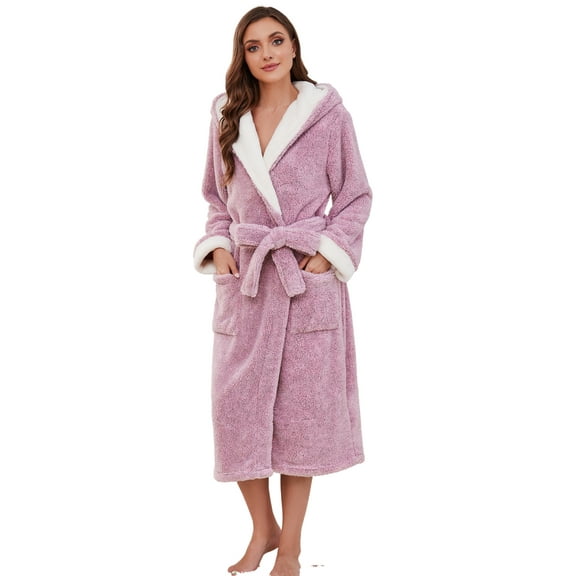 U2SKIIN Womens Hooded Fleece Robes, Soft Long Bathrobe Fluffy Warm Loungewear,(Light Pink Mel.L-XL)