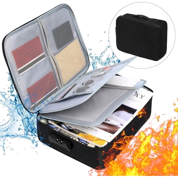 Document Holder Bag Fireproof File Storage Bags with Letter Size File Bag, Document Organizer with Lock Water-Resistant Portable for Home Office Travel for Important File Passport Laptop,Black