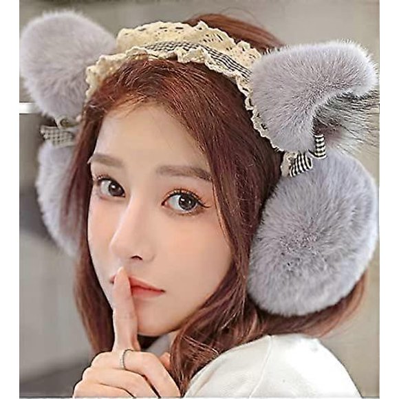 Winter Ear Muffs for Women Girls Cute Cat Ear Faux Fur Ear Warmer Catwomen Outdoor Foldable Earmuff