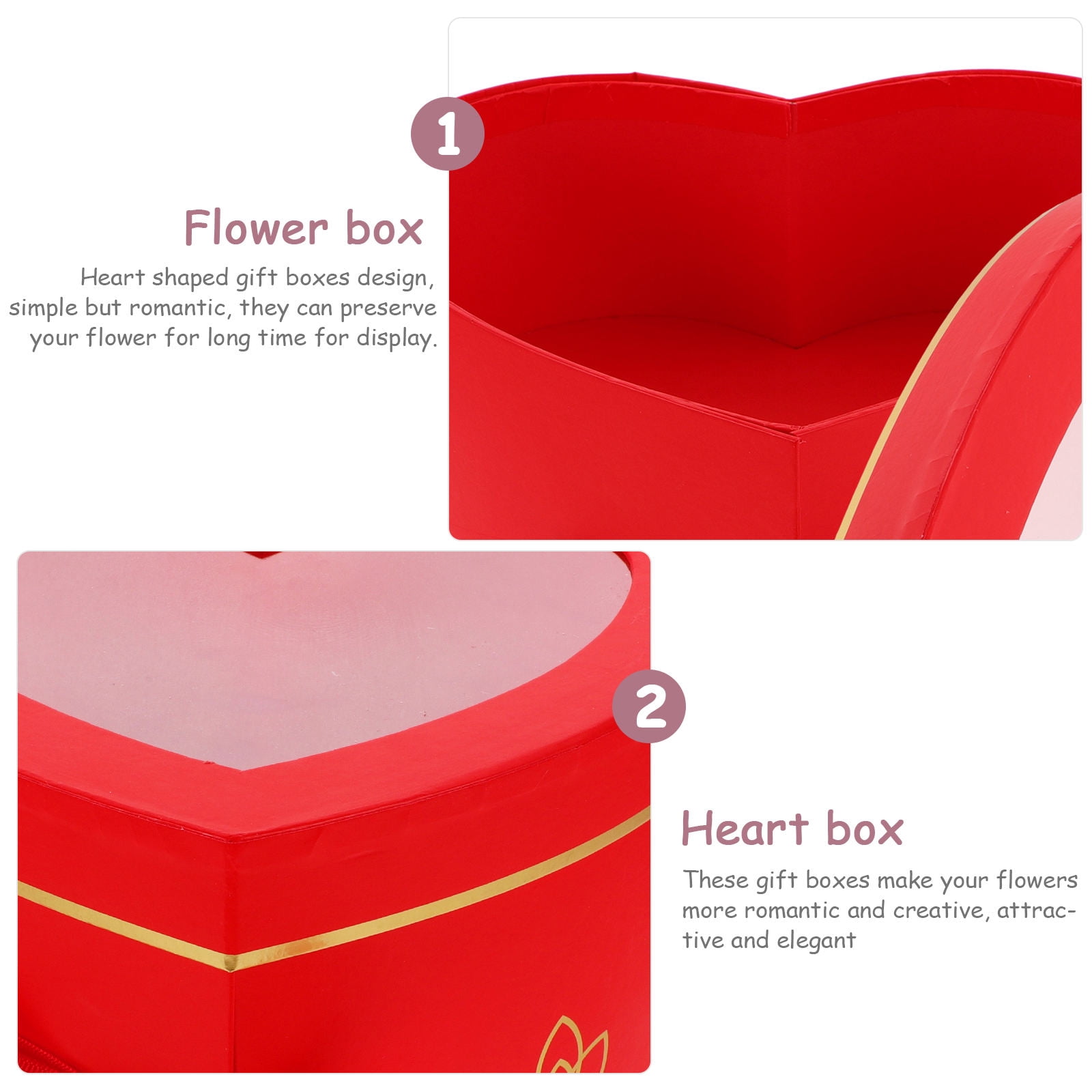 FELTECHELECTR Heart Shaped Box, Red Flower Packaging, Romantic Storage for Flowers and Small