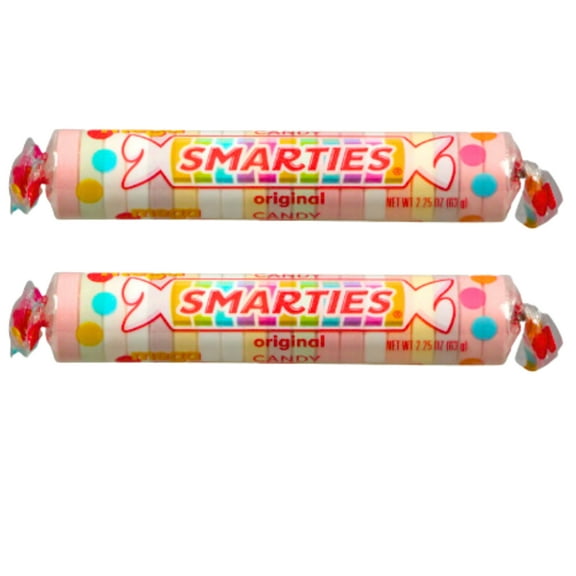Mega Smarties Candy Rolls Round Disc Fruity Flavored Sweet Tangy Taste Hard Treat Tablet Shaped Delicacies Dessert Classic Nostalgic Retro Snack Jumbo Giant Size Party Goodie Confectioneries Pack of 2