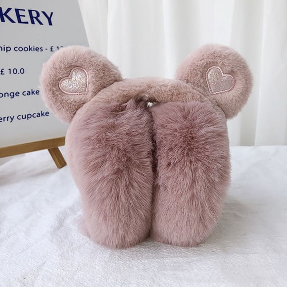 Bear Ears Winter Warm Earmuffs Plush Thick Soft Earmuffs Protect Ears Warm Earmuffs (Dark Pink)