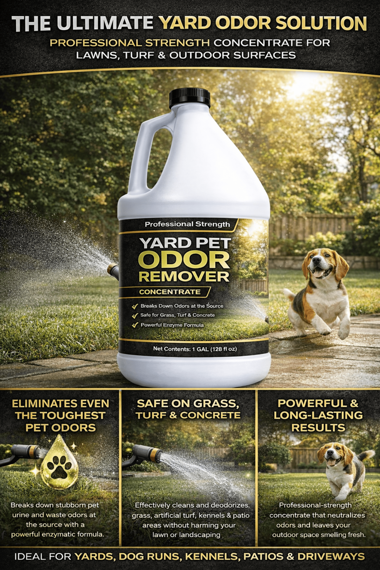Nature's Freedom Yard Pet Odor Remover Concentrate, Enzyme Formula for Outdoor Odor Control, 1 Gallon