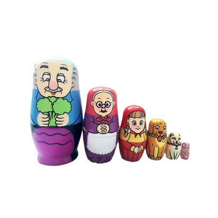 

6 Pcs Cute Wooden Nesting Doll Cartoon Russian Doll Craft Birthday Gifts for Boys and Girls