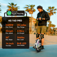 thumbnail image 2 of Kingsong 14DPRO Electric Unicycle for Adults City Commuter Onewheel 25 miles Range EUC 2400W Motor, 2 of 12
