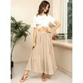 thumbnail image 5 of Xuanfei Women Bohemian Elastic Waistband Pocket Solid Color Pleated Maxi Skirt, 5 of 8