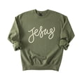 thumbnail image 7 of Jesus Sweatshirt for Women - Pearl Script Christian Faith Crewneck Pullover Army Green Sweatshirt Adult Small, 7 of 7