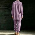 thumbnail image 4 of Szluipve 2 Piece Sets for Women Velvet 2 Piece Outfits Collared Half‑Button Lantern Long Sleeve Top Elastic Cuff Jogger Pants Set Casual Loose Matching Loungewear Suit With Pockets Purple M, 4 of 6