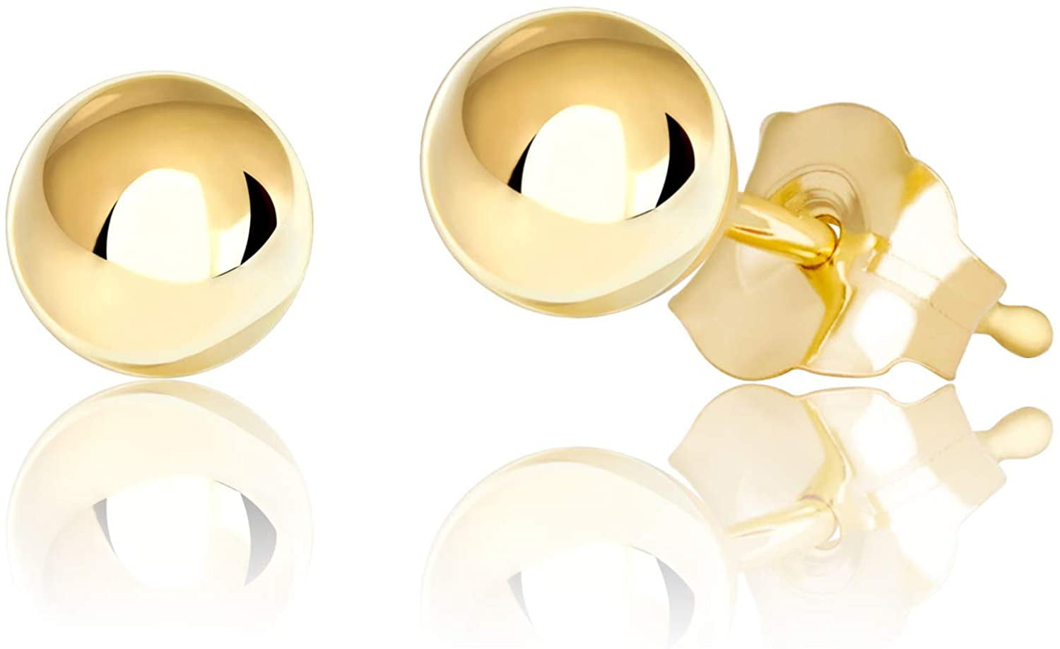 8MM 14K with Silicone Protected 14k Gold Pushbacks 100% Real 14K Gold. 14K Yellow Ball Earrings High Polished 3MM 