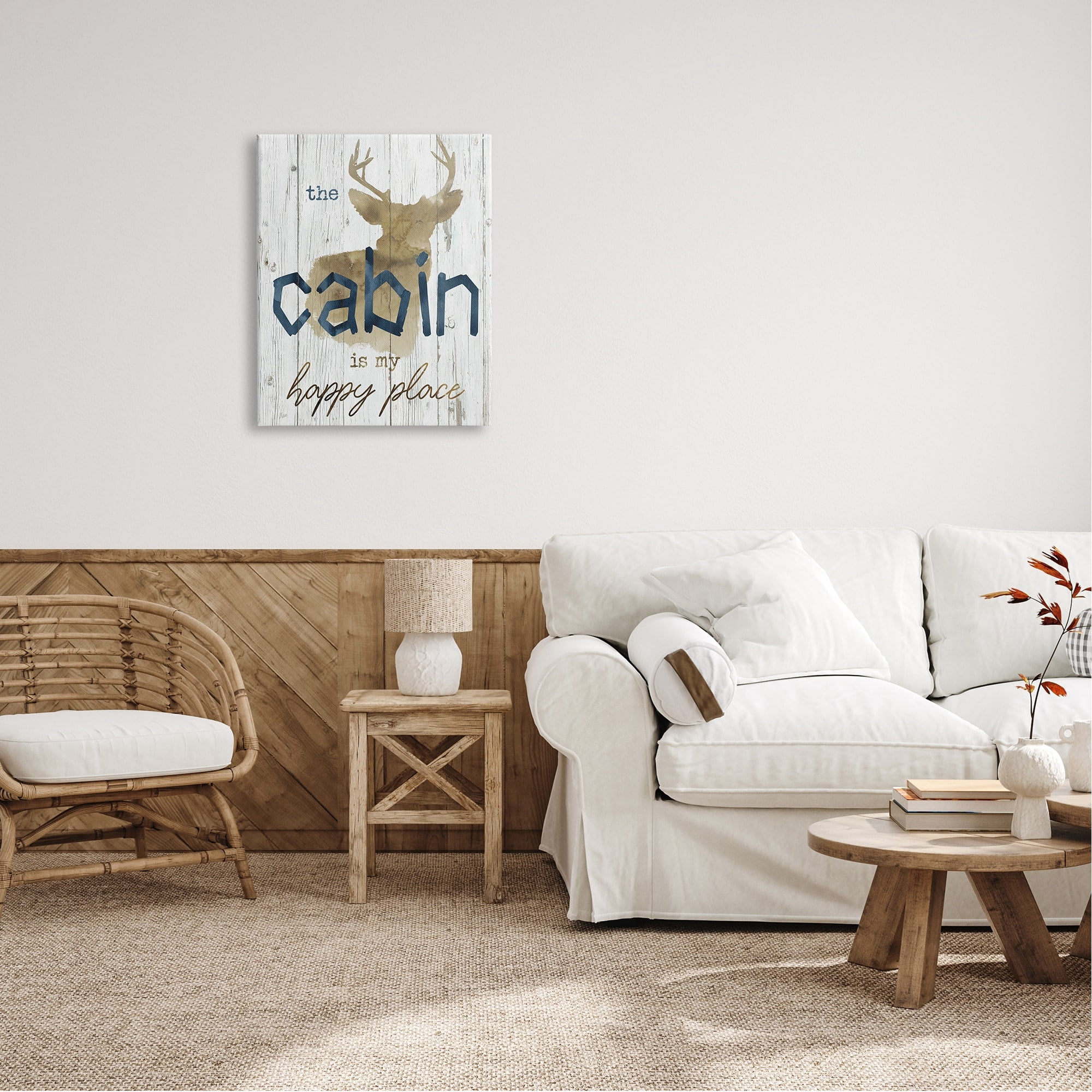 Stupell Industries Cabin Happy Place Rustic Deer Silhouette Sign , 24 x 30, Design by Nan