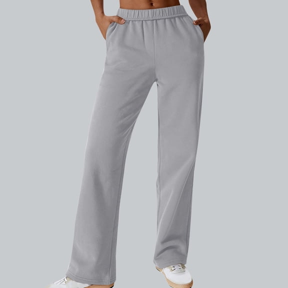 LVHAOGJOB Wide Leg Pants for Women Relaxed Fit Straight Leg Sweatpants Plus Size Pull On Elastic Waist with Pockets Womens Long Pants