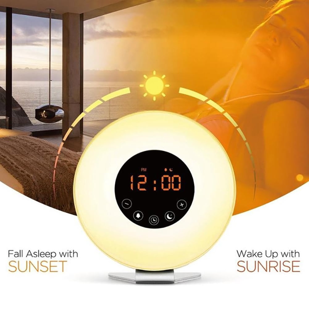Farfi Sunrise Alarm Clock Wake Up Light Digital FM Radio Nature Sound Touch Control (White,US Plug)