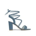 thumbnail image 3 of BLISSFUL STEP Women's Shoes Faux Suede Lace Up Block Heel Slingback Open Toe Sandals Haze Blue 9, 3 of 7