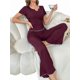 thumbnail image 3 of Conjunto de Pijama de 2 Piezas para Mujer de Corta con Pantalón , Pijama Suave y Ropa de Dormir Informal. Vino Tinto M, 3 of 9