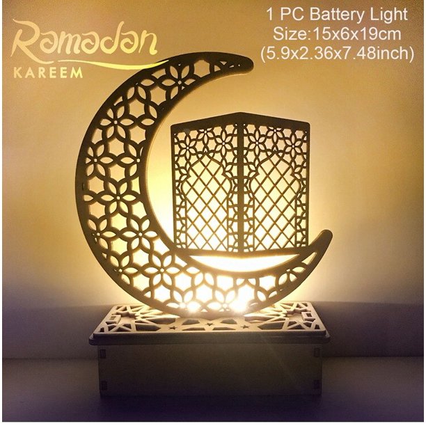 Colgante de madera de luna y estrella, decoración de Ramadán EID Mubarak para el hogar, decoración de fiesta musulmana islámica, regalos EID Abaya AL Adha Kareem