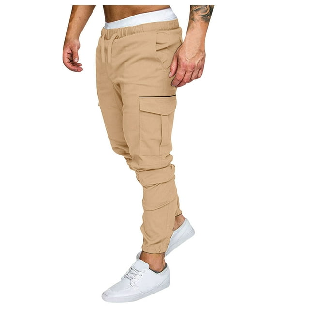 toraway Men's Pants Stretchy Mens Cotton Casual Pants Solid Color Comfortable Drawstring Pocket Color Matching Design Overalls Pants Pants Casual Pants M