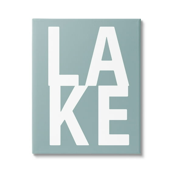 Stupell Lake Phrase Turquoise Letters Landscape Painting Gallery Wrapped Canvas Print Wall Art