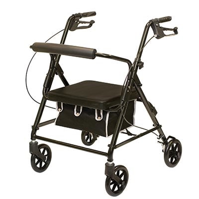 4 Wheel Aluminum Padded Seat 4 Wheeled Aluminum Rollator With Padded Seat and Loop Brakes - Color Burgundy - 1 Each / Each ()
