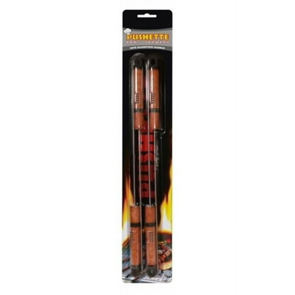 Living Health Products BBQ-005-02 Pushette BBQ Skewers - Set of 4 Skewers Wood Grain - Silver